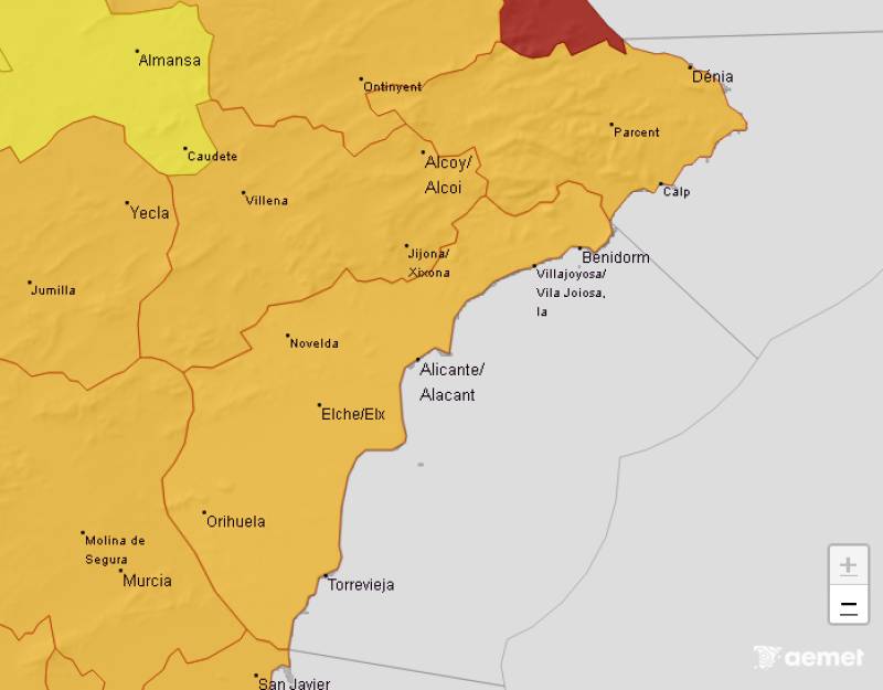Overnight storm and rain warnings updated to orange for Alicante province