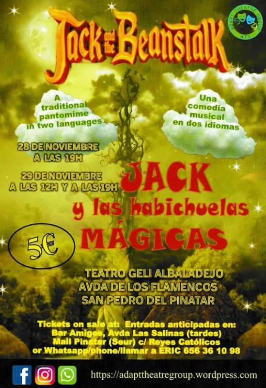 November 28 and 29 Jack and the Beanstalk dual language panto in San Pedro del Pinatar