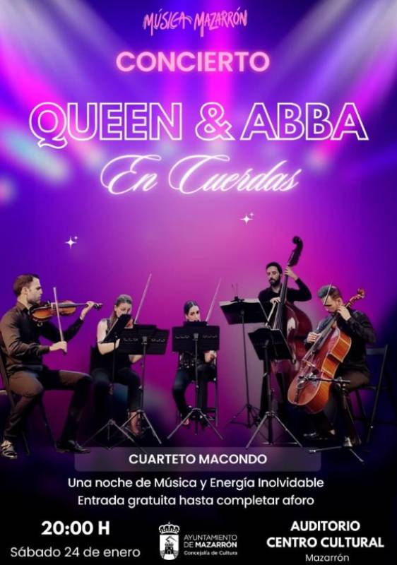January 24 Free Queen and Abba tribute by a string quartet in Mazarrón