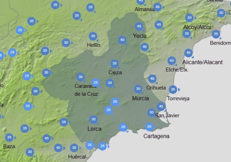 Murcia weekend weather January 29-February 1: More strong winds forecast before the storm passes