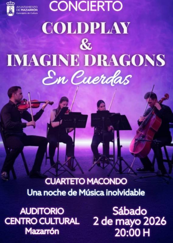 May 2 String quartet plays Coldplay and Imagine Dragons in Mazarrón