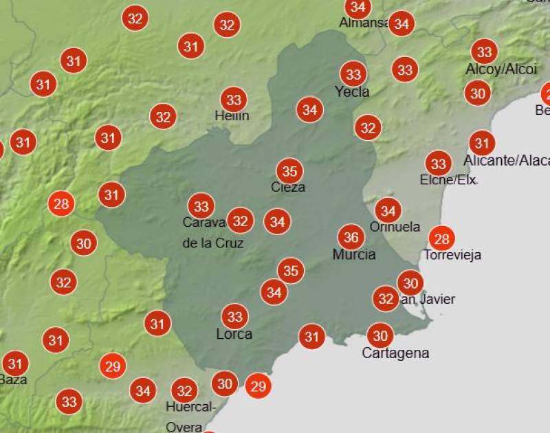 High temperatures continue in Murcia this weekend - up to 36 degrees! Weather forecast June 25-28